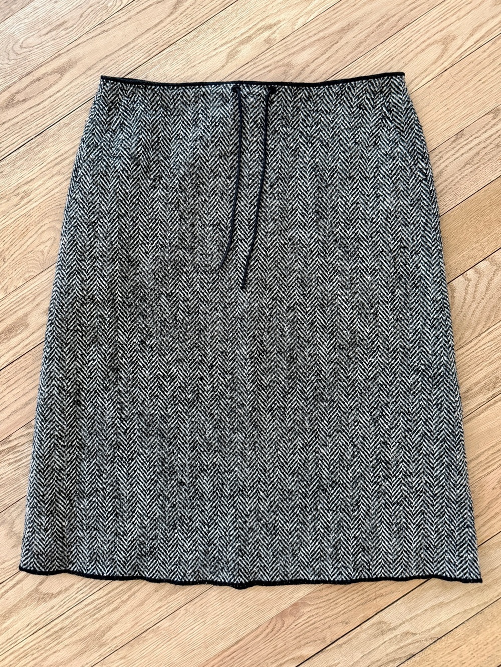 Vintage J. Crew Black & White Herringbone Pencil Skirt 12 Large Wool